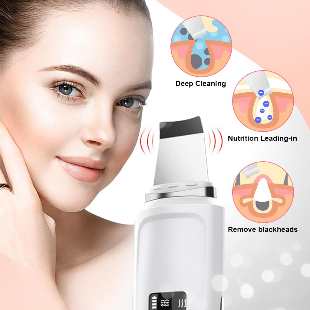 HANNEA Skin Scrubber Blackhead Remover Tool Ultrasonic Facial Cleaner Massager Machine Skin Scraper USB Rechargable 4 Modes Skin Spatul with LCD HANNEA Skin Scrubber Blackhead Remover Tool Ultrasonic Facial Cleaner Massager Machine Skin Scraper USB Rechargable 4 Modes Skin Spatul with LCD